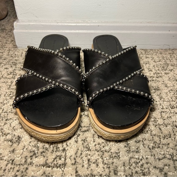 Zara Trafaluc Black & Silver Beaded Criss-Cross Chunky Platform Sandals Size 9 - Picture 2 of 14